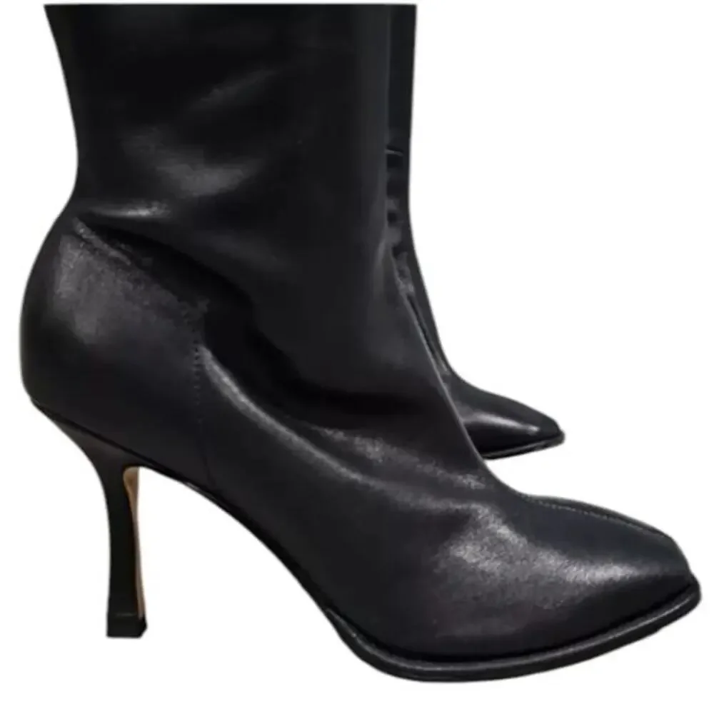 Jeffrey Campbell Ziletta‎ Black Leather Over The Knee Boots Heel Dressy Party